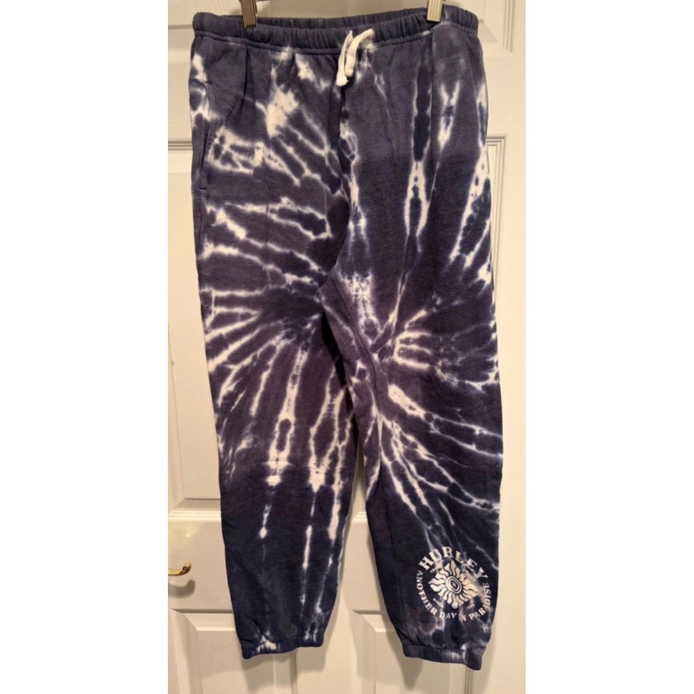 Hurley Tie Dye Sweatpants Navy White Logo Joggers 3HWKP00150101 Womens Medium